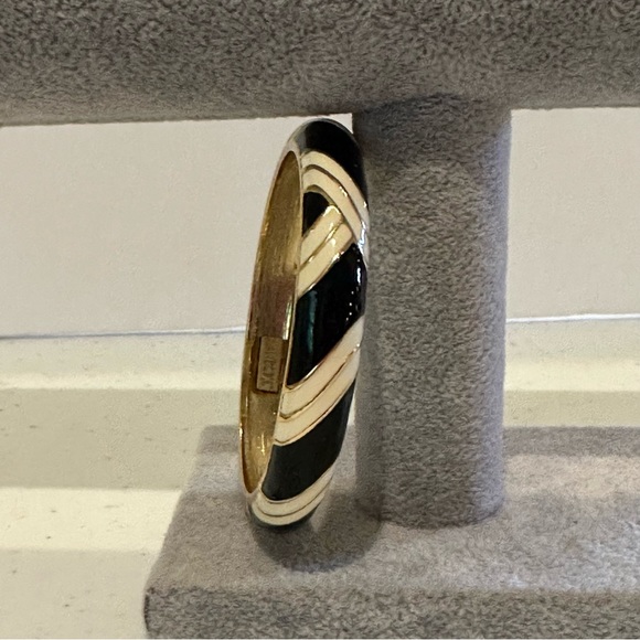 J. Crew Bracelet- Bangle style w/ hinged open Gold tone w/ black & white enamel - Picture 8 of 11